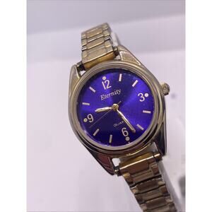 Eternity Womens Gold Tone Stretch Band Watch Works New Battery